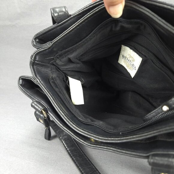 TR Bentley Black Faux Leather Tote Shoulder Bag Zip Pocket - Picture 4 of 16